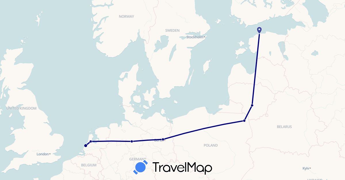 TravelMap itinerary: driving in Germany, Estonia, Lithuania, Netherlands, Poland (Europe)