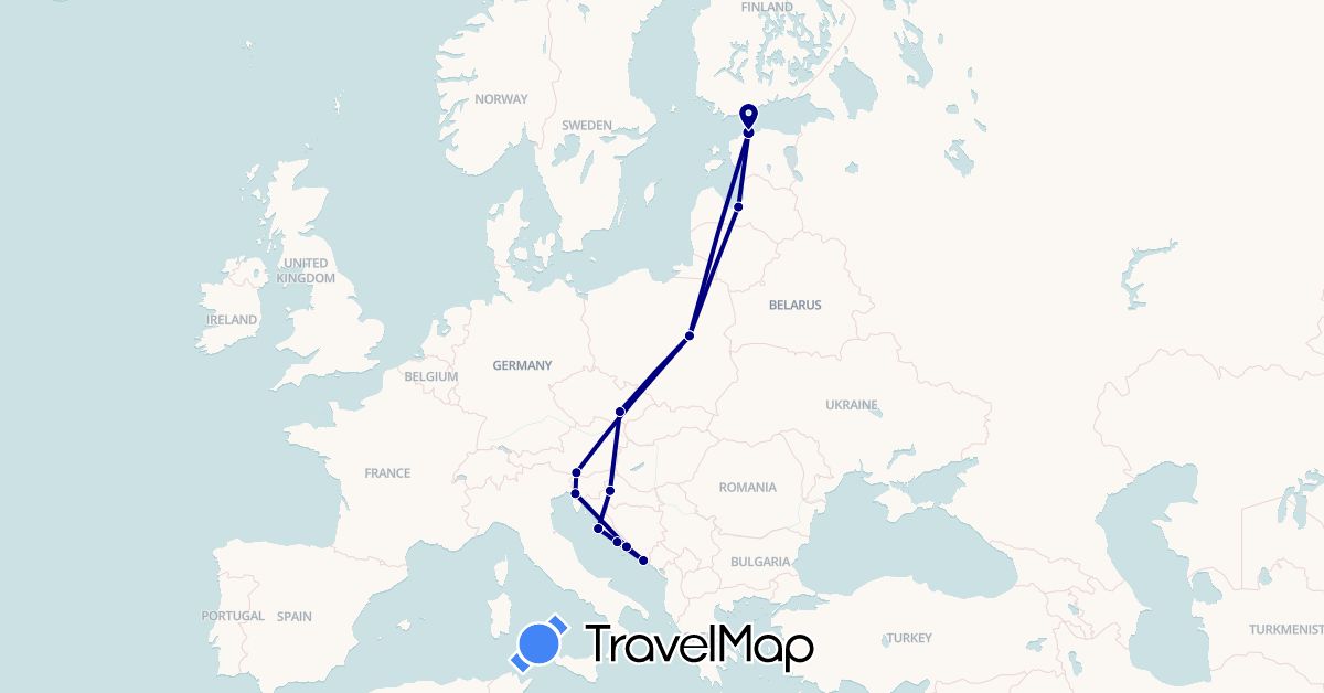 TravelMap itinerary: driving in Austria, Czech Republic, Estonia, Croatia, Italy, Latvia, Poland (Europe)